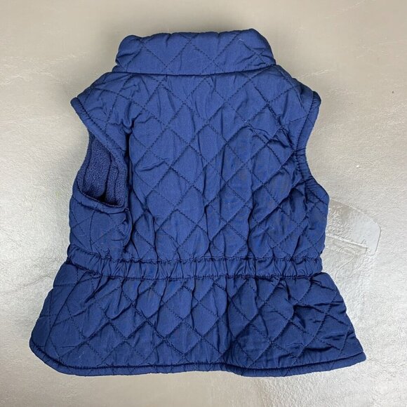Old Navy Quilted Vest Blue Zip Gold Bow Equestrian Fall Puffer Girls 3-6 Months - Picture 3 of 11